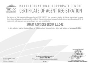 RAK International Certificate of Agent Registration